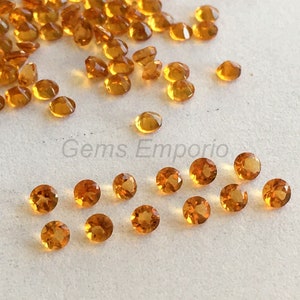 Natural Citrine Gemstone, 2 MM Faceted Round, Dark Yellow Color, Fine Quality. Sold by lot.