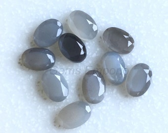 Grey Moonstone, 7x5 mm, 8x6 mm, 9x7 mm Faceted Oval Cabochons, Excellent Quality and Sheen, Priced per piece and by Lot