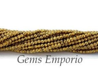 Golden Pyrite Beads, Micro Faceted Beads Size 2.20 mm Round, 13" Strand Golden Beads, Fine Quality Pyrite Beads.