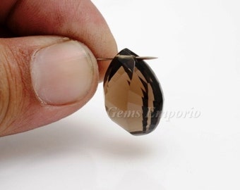 スモーキークォーツ 20x15x11mm ウェーブカットドロップス サイド