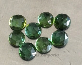 Green Tourmaline 4 mm Rose Cut Round Cabochons. African Origin. Good Color and Luster. Price per piece.