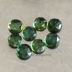 Green Tourmaline 4 mm Rose Cut Round Cabochons. African Origin. Good Color and Luster. Price per piece.