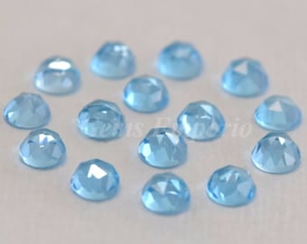 Swiss Blue Topaz 4 MM Rose Cut Round Cabochons. Swiss Blue Topaz Faceted Cabs / Price per piece.