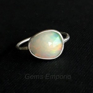 Ethiopian Opal Ring, Birthstone Ring, Opal Ring, Handmade Ring, Hammered Texture, 925 Silver Ring, Birthday Gift