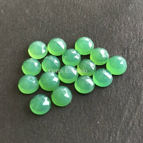 FOUR Emerald Green Chalcedony Rose Cut Round Cabochons Size 4 mm, 5 mm. Good Quality Gemstone. Dyed Chalcedony.