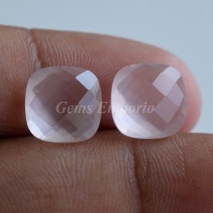 Natural Rose Quartz 10 MM  and 8 MM Faceted Cushion Briolette Drops / Pink Quartz / Light Pink Gemstone / Good Quality / Price per Pair.