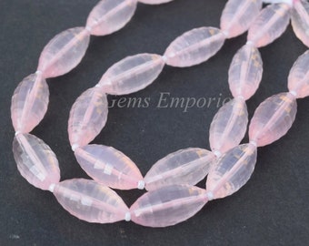 Natural Rose Quartz Barrel Beads, Long Faceted Beads, Size 17x9 mm, Faceted Barrel Beads, Rose Quartz Beads, Priced Per Piece.