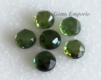 Green Tourmaline 5 mm Rose Cut Round Cabochons. African Origin. Good Color and Luster. Price per piece.