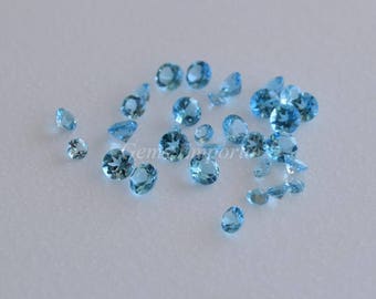 Topacio azul suizo redondo facetado de 2 mm y 2,50 mm / Topacio azul de máxima calidad / Precio por lote de 5 unidades.