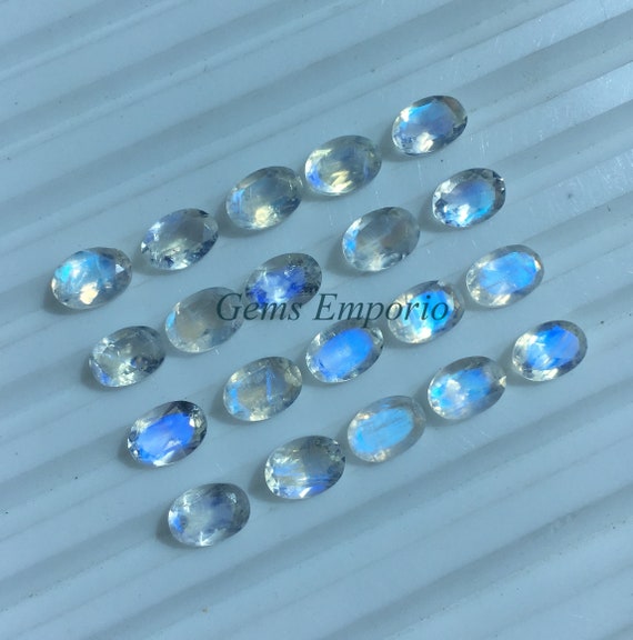 ブルームーンストーン 7 x 5 mm、ファセットオーバルジェムストーン