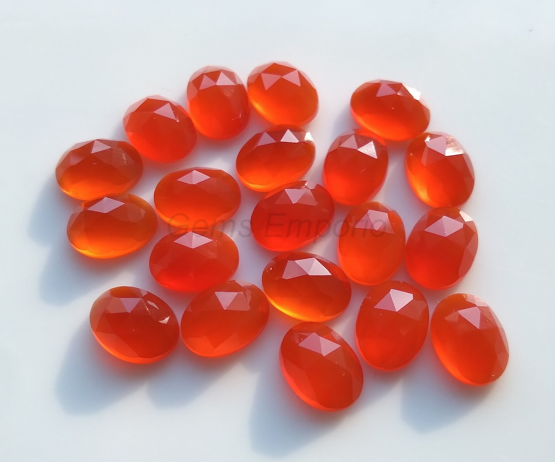 Natural Carnelian Gemstone, Rose Cut Oval Cabochons, Size 8x6 Mm