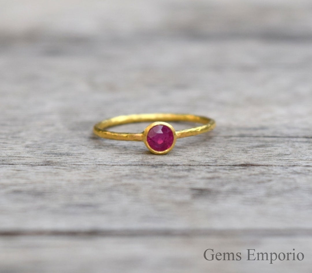 handmade ruby stone stacking ring delicate... Ruby Ring, Gold Stack Ring, Handmade Ring With Hammered Texture ...