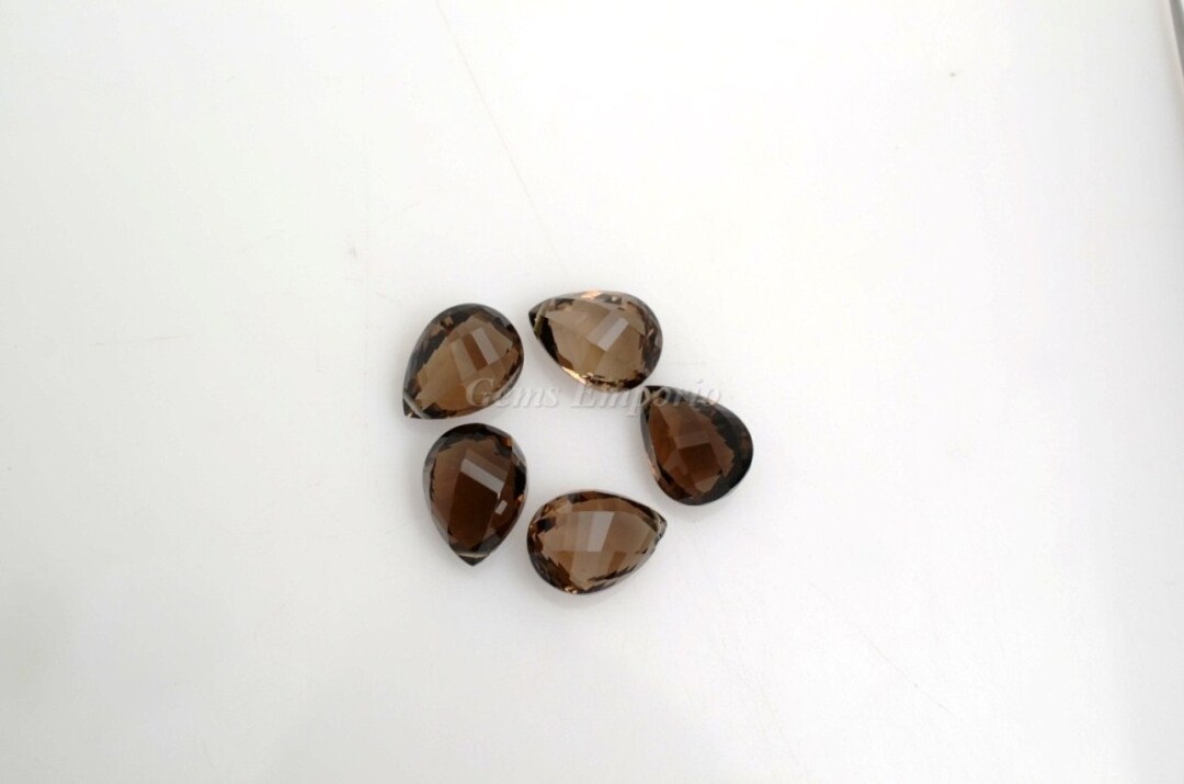 スモーキークォーツ 20x15x11mm ウェーブカットドロップス サイド