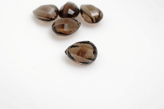 スモーキークォーツ 20x15x11mm ウェーブカットドロップス サイド