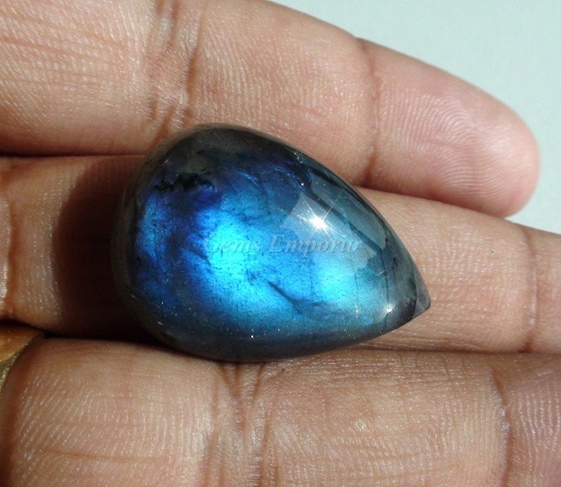 Natural Blue Flash Labradorite 27x18x9 mm. Good Quality. Pear Cabochons. Price per piece. image 1