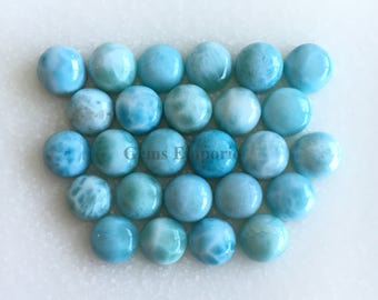 Cabujones redondos de larimar de 6 mm. Cabujones lisos de larimar natural. Gemas de alta calidad. Precio por unidad.