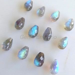 Natural Labradorite Faceted Teardrops, Size 6x4 MM, Excellent Quality and Color Flash, Top Half Drilled, Price per Pair.