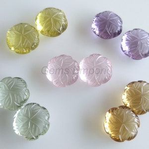 Amethyst, Whiskey Quartz , Green Amethyst, Lemon Quartz, Rose Quartz, Carved Flower Cabochon, Size 11 mm, Carved Cabs, Price By pair.