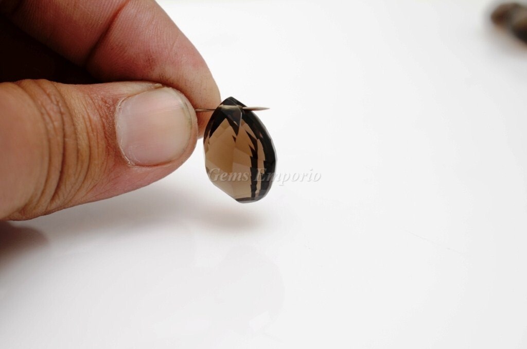 スモーキークォーツ 20x15x11mm ウェーブカットドロップス サイド