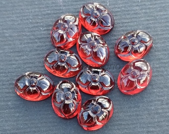 Natural Red Garnet Flower Carved  8x6 mm Oval Cabochons. Fine Quality and Excellent Color. Price per piece.
