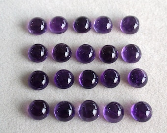 Natural African Amethyst 5 mm Round Cabochons. Dark Purple. Good Color and Luster. Super Fine Quality. Lot of 5 Pieces.
