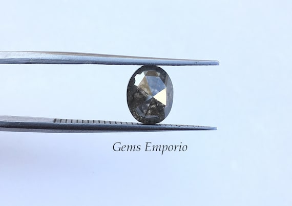 Salt and Pepper Engagement Diamond Oval Rose Cut, Size 8.1x6.5 mm Dark Grey Natural Diamond Wt 2.10 Ct, Excellent Quality, Price per piece