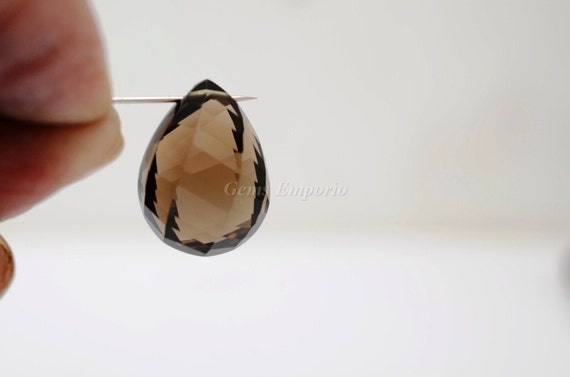 スモーキークォーツ 20x15x11mm ウェーブカットドロップス サイド