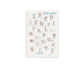 Happiness ABC poster, baby child room decoration, risography alphabet typography poster, definition of happiness