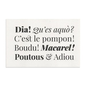 Ausdruckskarte: Boudu, Quesaco, Macarel, Poutou, das ist der Pompon