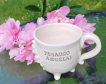 Tazza in ceramica con angelo, tazza, tazza con angelo che ti tiene, il tuo testo, ordine, ali d'angelo, ceramica, fatto a mano, piatti, popolare adesso