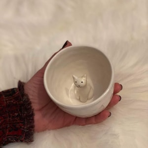 Cat Mug Ceramic , Kitty , Animal Mug , Mug with Animal inside, Cat lowers ,Keramika , Handmade ,Small mug , Dishes , Popular wright now