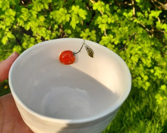 Cherry Mug Ceramic , Cherry , berry Mug , Mug with berry inside, Icecream bowl ,Keramika , Handmade ,Small mug , Dishes , Popular wright now