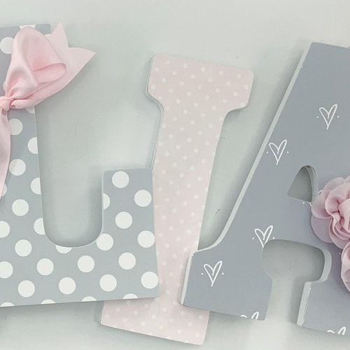 Julia Letters Pink and Grey Nursery Letters Baby Girl Etsy