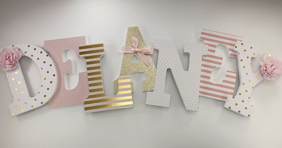 Pink and Gold Girls Nursery Letters, Gold Nursery Decor, Pink and White