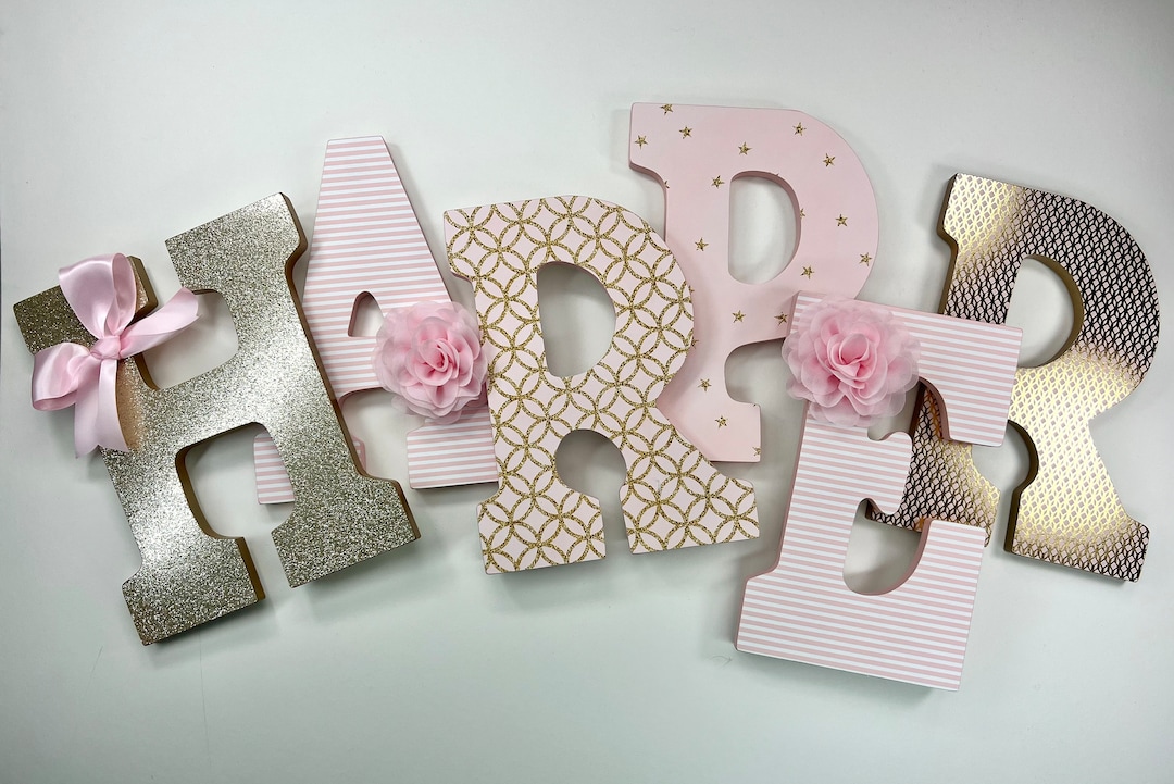 Girls Pink Wall Letters, Pink and Gold Letters, Name Letters, Kamdyn