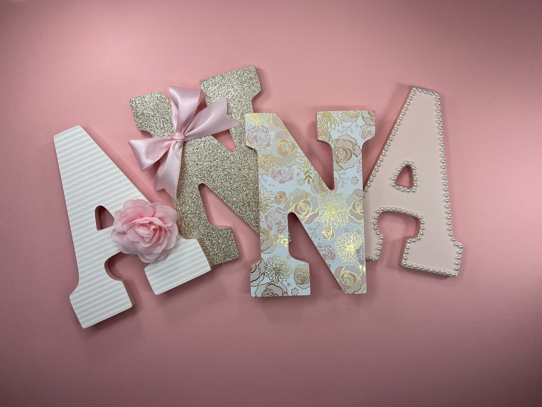 Girls Pink and Gold Name Letters Baby Pink Nursery Name Etsy