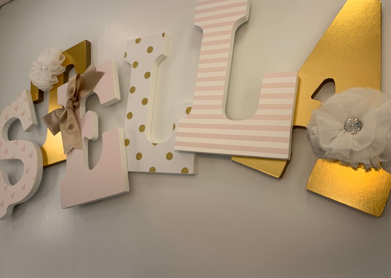 Stella pink gold baby girl letters wall letters wooden Etsy