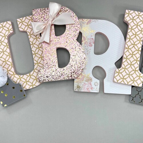 Rose Gold Blush Grey Nursery Letters Rose Gold Nursery Decor Etsy