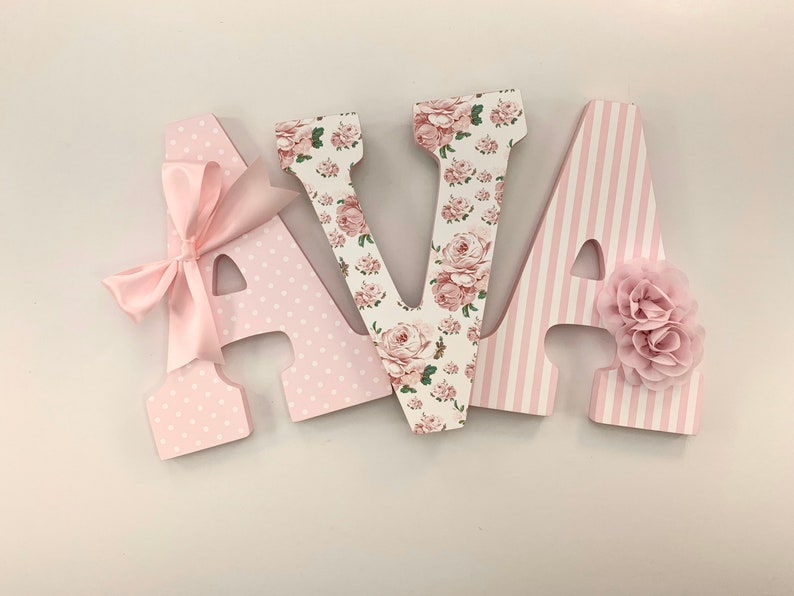 Pink and White Baby Girls Nursery Letters Pink White Floral Etsy