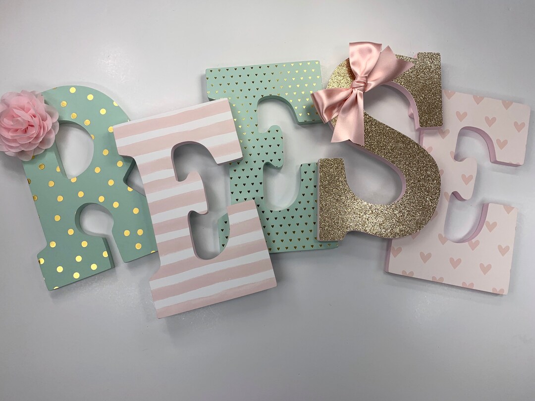 Mint Gold and Pink Baby Girl Nursery Letters Girl Mint - Etsy