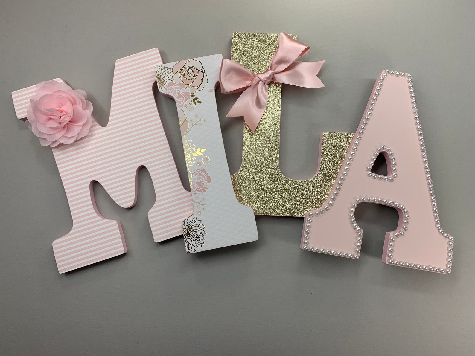 Girls Pink and Gold Nursery Wall Letters Wooden Letters Baby Etsy