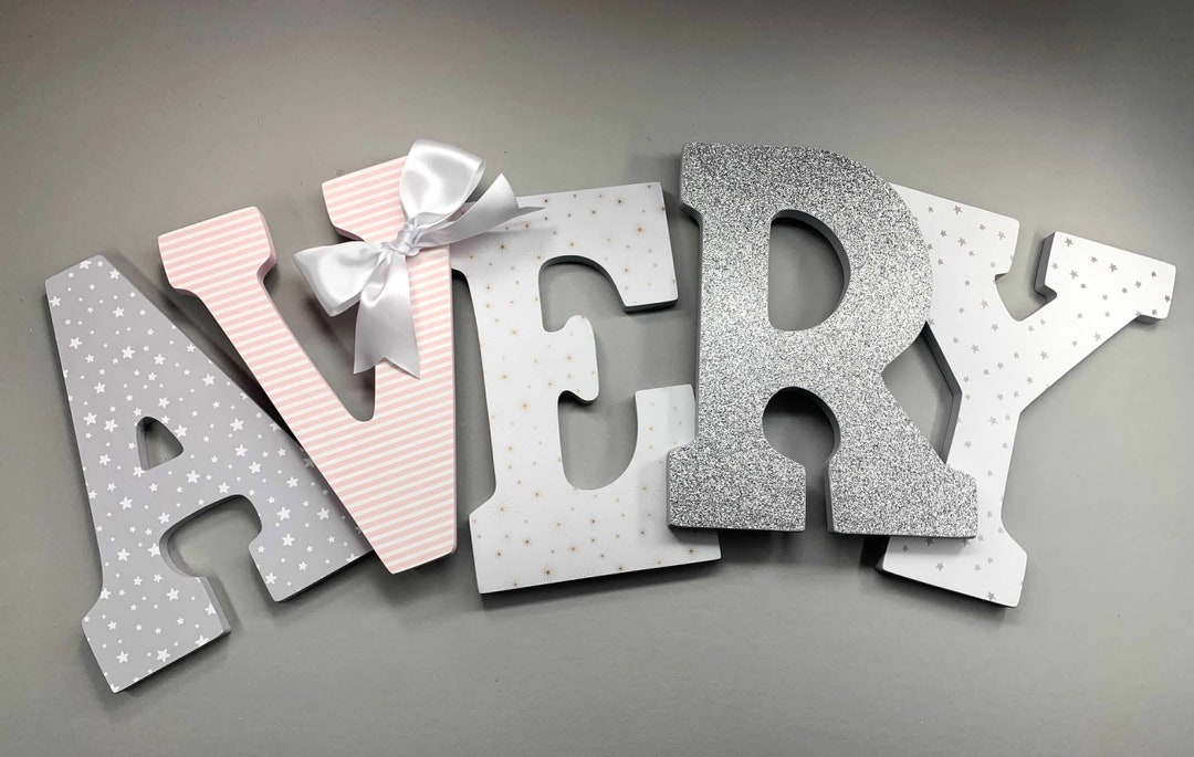 Star Nursery Letters, Name Decor, Silver, Glitter, Star, Kids Room, Baby Name, Wall Letters