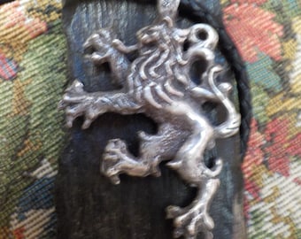 Sterling Silver Heraldic Rampant Lion Pendant