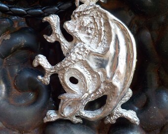 Sterling Heraldic Dragon Pendant
