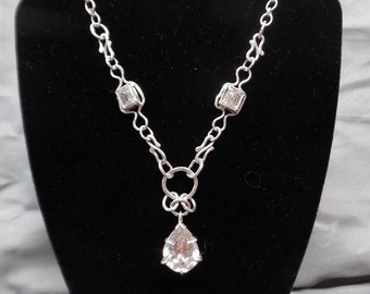 Sterling w/ CZ Drop Heavy Metal Necklace