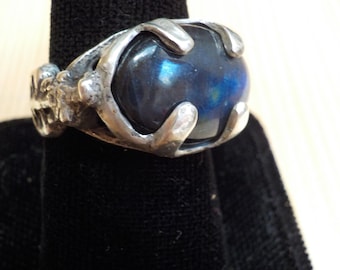 Medieval Dragon Ring With Blue Labradorite Cabochon