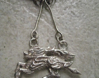 Sterling Silver Kirin (Japanese Unicorn) Pendant w/ Black Star Sapphire Hanger