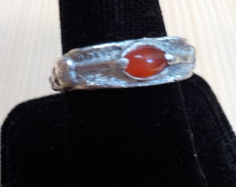 Sterling Carnelian Winged Skull and Rose Ring