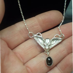 Sterling Silver 19.5 in. Skull Necklace w/ Black Star Sapphire Drop