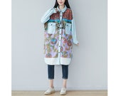 Womens Loose Fitting Printed Floral Denim Cotton Shirt Dress With Pockets, Womans Casual Dress, Jeans Blouses, Cotton Dress, Dress For Women